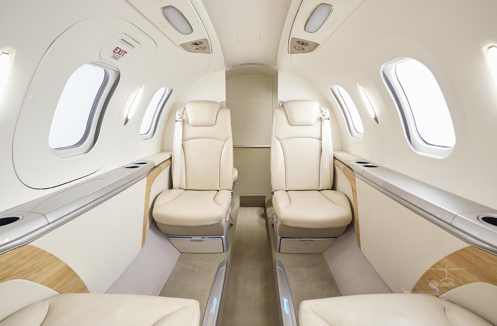 HondaJet passenger cabin with ivory leather seats and natural light